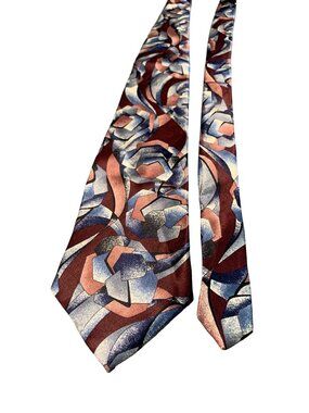 Halston III Mens Abstract Geometric Silk Tie 55" Multicolor Blue Burgundy Unique